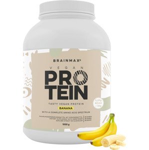 BrainMax Vegan protein, 1000 g Příchuť: Banán 24 g bílkovin, 5,29 g BCAA, Kompletní Amino spektrum, Slazeno stévií, doplněk stravy