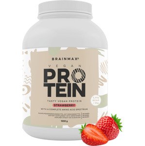 BrainMax Vegan protein, 1000 g Příchuť: Jahoda 24 g bílkovin, 5,29 g BCAA, Kompletní Amino spektrum, Slazeno stévií, doplněk stravy