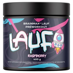 BrainMax LAUF Preworkout, s kofeinem, 400 g Příchuť: Malina Předtréninkovka pro podporu výkonu s kofeinem, STIM, doplněk stravy