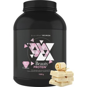 BrainMax Women Beauty Protein, protein pro ženy s kolagenem, keratinem a vitamíny, 1000 g Příchuť: Bílá čokoláda Nativní syrovátkový protein nejvyšší kvality s prémiovým kolagenem Naticol® a dalšími složkami, 28 dávek, doplněk stravy