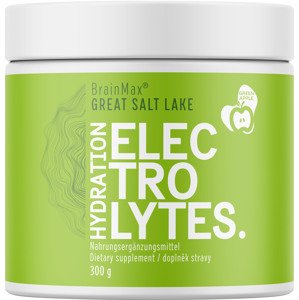BrainMax Hydration Electrolytes, hydratační elektrolyty, jablko, 30 dávek, 300 g Elektrolyty a stopové prvky ze Solného jezera v Utahu + Taurin a aktivní Vitamín B6 P5P, iontový nápoj, doplněk stravy