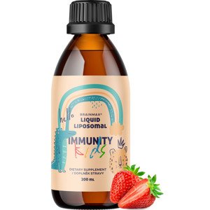 BrainMax Lipozomální Komplex Vitamínů pro děti, Podpora Imunity, jahoda, 200 ml BrainMax Liquid Liposomal Immunity Kids, Vitamin C, D, Zinek a Beta Glukany v optimální dávce pro děti, doplněk stravy