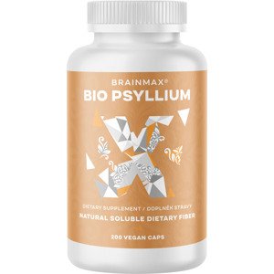BrainMax BIO Psyllium, 800 mg, 200 rostlinných kapslí Přírodní psyllium, získané z osemení jitrocele indického. *CZ-BIO-001 certifikát