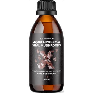BrainMax Liposomal Mushrooms, houby v liposomální formě, 200 ml Chaga, Reishi, Cordyceps, Lion's Mane, Maitake a Shiitake v liposomální formě, 20 dávek, doplněk stravy