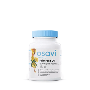 Osavi Primrose Oil with vitamin A & E, Pupalkový olej s vitamíny A & E, 1800 mg, 60 rostlinných kapslí Doplněk stravy
