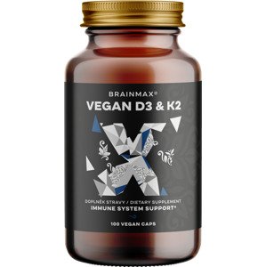 BrainMax Vegan Vitamin D3 & K2 4000 IU / K2 jako MK7 all-trans K2VITAL®DELTA 150 mcg, 100 rostlinných kapslí Veganský vitamín D3 a vitamínem K2 jako MK7 all-trans K2VITAL®DELTA, jódem a beta-karotenem, doplněk stravy