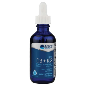 Trace Minerals Ionic D3 + K2, Ionizované D3 + K2, 5000 IU + 125 µg, 59 ml Doplněk stravy