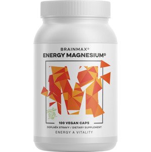 BrainMax Energy Magnesium®, 1000 mg, Hořčík Malát 200 mg, 100 kapslí Vysoce vstřebatelný organický energizující hořčík, 53% DDD v jedné kapsli, Albion Magnesium Malate, doplněk stravy