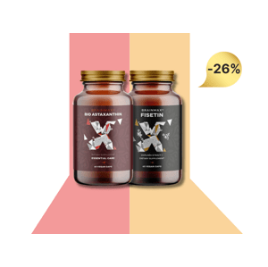 BrainMax Astaxanthin (Astaxantin) BIO, 8 mg, 60 rostlinných kapslí + BrainMax Fisetin 100 mg, 60 rostlinných kapslí Doplněk stravy