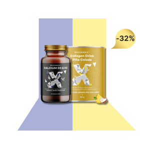 BrainMax Calcium D3 & K2, 90 rostlinných kapslí + BrainMax Pure Collagen Drink, pina colada, 300 g Doplněk stravy
