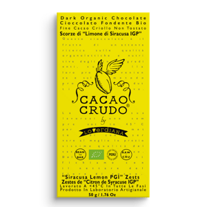 Cacao Crudo Raw Hořká čokoláda s citrónovou kůrou, BIO, 50 g *IT-BIO-006 certifikát
