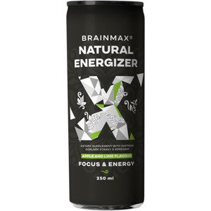 BrainMax Natural Energizer, energetický drink, různé druhy, 250 ml Příchuť: Jablko, limetka Perlivý energetický nápoj, podpora mentálního i fyzického výkonu, doplněk stravy, 250 ml