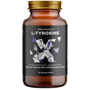 BrainMax L-Tyrosine, L-tyrosin, 750 mg, 90 rostlinných kapslí Aminokyselina, prekurzor neurotransmiterů adrenalinu a dopaminu, doplněk stravy, 90 dávek