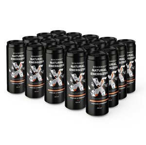 BrainMax Natural Energizer, energetický drink, Broskev, marakuja, 20x250 ml Perlivý energetický nápoj, podpora mentálního i fyzického výkonu, doplněk stravy, 250 ml