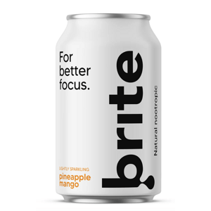 Brite Natural Energy Drink Pineapple Mango, Energetický sycený nápoj, Ananas a mango, 330 ml