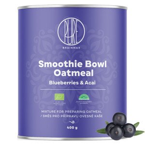 BrainMax Pure Ovesná kaše, acai a borůvky, BIO, 400 g Zdravá snídaně s bezlepkovou smoothie bowl kaší/ *CZ-BIO-001 certifikát