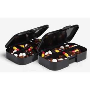 SmartShake Pill Box Organizer, set dvou zásobníků na kapsle, černý