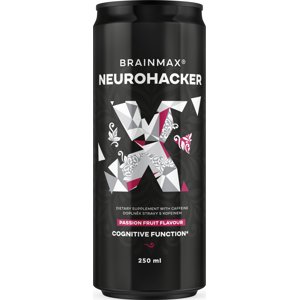 BrainMax Neurohacker Drink, Maracuja, 250 ml Palivo pro mysl a maximální výkon, perlivý nápoj s kofeinem, doplněk stravy, 250 ml