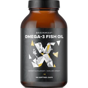 BrainMax Omega-3 Fish Oil, 180 softgel kapslí Prémiový rybí olej, 300 mg EPA a 200 mg DHA v každé kapsli, 90 dávek, doplněk stravy