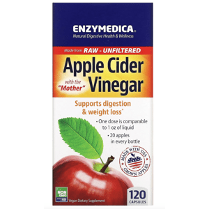 Enzymedica Apple Cider Vinegar, jablečný ocet, 120 kapslí Doplněk stravy