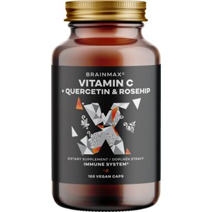 BrainMax Vitamin C & Quercetin, Rose Hip, 100 rostlinných kapslí Vitamín C s kvercetinem, bioflavonoidy a BIO šípkem pro imunitu, doplněk stravy, 100 dávek