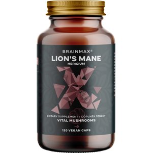 BrainMax Lion's Mane (Hericium) extrakt, 50% polysacharidů a 20% glukanů (beta-1,3/1,6 D-glukanů), 400 mg, 120 rostlinných kapslí Extrakt z plodnice korálovce ježatého, doplněk stravy