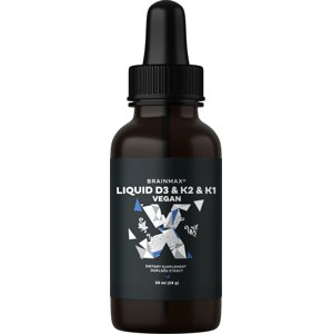 BrainMax Vegan Liquid D3 & K2 & K1 Kids, 30 ml Dětské vitamíny pro kosti, zuby, svaly a imunitu s MCT pro vstřebání, 30 dávek, doplněk stravy