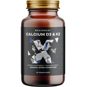BrainMax Calcium D3 & K2, vápník s vitamínem D3 & K2, 30 rostlinných kapslí Vápník citrát s vitamínem D3 a s nejlépe vstřebatelnou patentovanou formou vitamínu K2 MK-7, 90 dávek, doplněk stravy