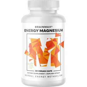 BrainMax Energy Magnesium®, 1000 mg, Hořčík Malát 200 mg, 50 kapslí Vysoce vstřebatelný organický energizující hořčík, 53% DDD v jedné kapsli, Albion Magnesium Malate, doplněk stravy