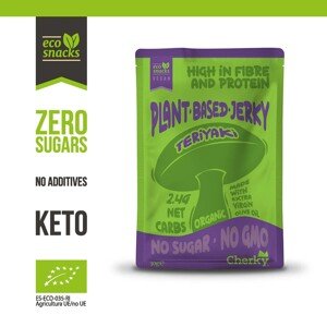 Cherky Plant Based Jerky Teriyaki, 30 g BIO veganské jerky ze šitake s tamari, *ES-ECO-035-RI certifikát