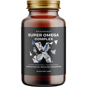 BrainMax Super Omega Complex, 60 softgel kapslí Prémiový rybí olej s BIO astaxanthinem a olivovým olejem, vitamíny D3&K2, 30 dávek, doplněk stravy
