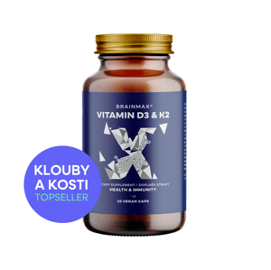 BrainMax Vitamin D3 & K2, D3 5000 IU / K2 jako MK7 all-trans K2VITAL®DELTA 150 mcg, 50 rostlinných kapslí Vysoká dávka D3 & patentovaná forma K2 MK-7 K2VITAL®DELTA, Doplněk stravy