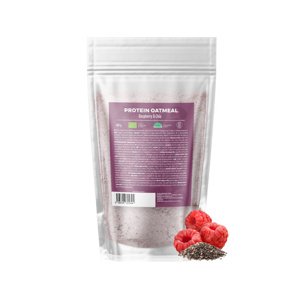 BrainMax Pure Proteinová ovesná kaše, malinová s chia, BIO, 480 g Bez lepku, s vysokým obsahem bílkovin / *CZ-BIO-001 certifikát