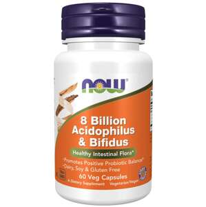 Now® Foods NOW 8 Billion Acidophilus & Bifidus, Probiotika 8 mld., 3 kmeny pro zdraví střev a imunitu, 60 rostlinných kapslí Doplněk stravy