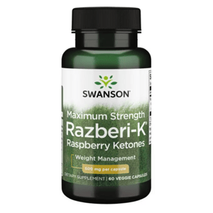 Swanson Maximum Strength Razberi-K, Malinové ketony, 500 mg, 60 rostlinných kapslí Doplněk stravy