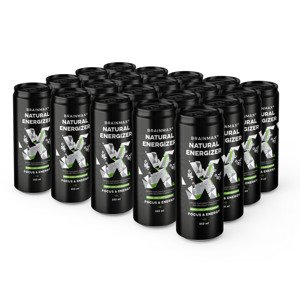 BrainMax Natural Energizer, energetický drink, Jablko, limetka, 20x250 ml Perlivý energetický nápoj, podpora mentálního i fyzického výkonu, doplněk stravy, 250 ml
