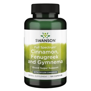 Swanson Full Spectrum Cinnamon, Fenugreek and Gymnema (skořice, pískavice řecké seno, gymnema), 120 kapslí Doplněk stravy