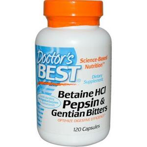 Doctor's Best Betaine HCl + Pepsin & Gentian Bitters (horec), 120 kapslí Doplněk stravy