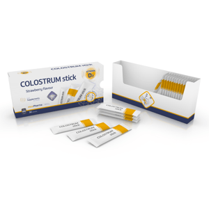 mcePharma COLOSTRUM 800 mg + Vitamín D3 500IU, Kolostrum, 30 sticků s jahodovou příchutí Doplněk stravy