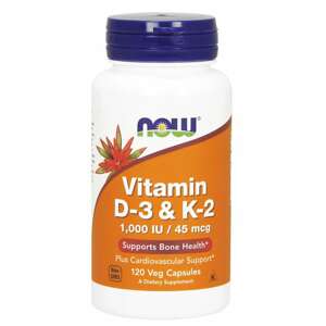 Now® Foods NOW Vitamin D3 & K2, 1000 IU / 45 ug, 120 rostlinných kapslí Doplněk stravy