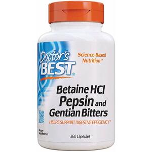 Doctor's Best Betaine HCl + Pepsin & Gentian Bitters (hořec), 360 kapslí Doplněk stravy