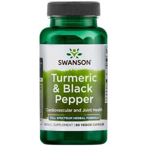 Swanson Turmeric & Black Pepper (Kurkuma a černý pepř), 60 rostlinných kapslí Doplněk stravy