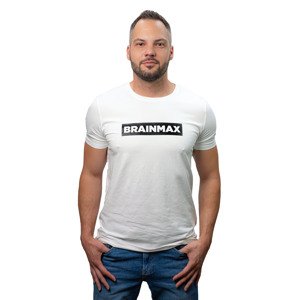 Triko BrainMax s pruhem pánské - bílé Velikost: L Bílé bavlněné tričko s krátkým rukávem pro muže
