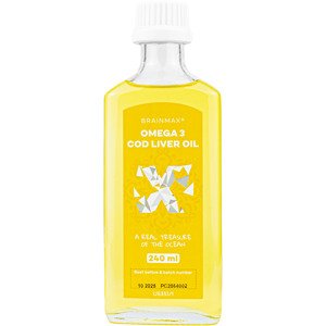 BrainMax Omega 3, Olej z tresčích jater, citrón, 24 dávek, 240 ml Omega 3 olej z tresčích jater původem z Islandu, doplněk stravy