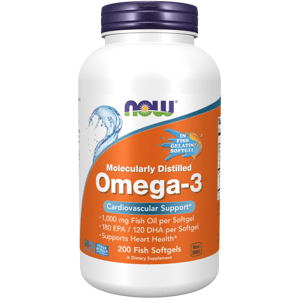 Now® Foods NOW Omega-3, molekulárně destilované, 200 rybích kapslí Doplněk stravy