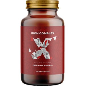 BrainMax Iron Complex, železo bisglycinát, 25 mg, 100 rostlinných kapslí Železo v chelátové formě s vitamínem C, B9 a B12, nově s BIO zázvorem, doplněk stravy