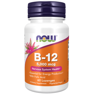 Now® Foods NOW Vitamin B12 with Folic Acid (Vitamín B12 + Kyselina Listová), 5000 mcg, 60 pastilek Doplněk stravy