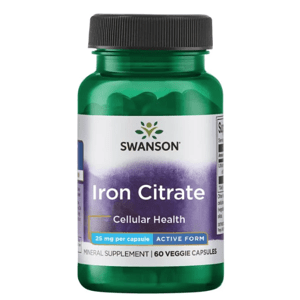 Swanson Iron Citrate (železo), 25 mg, 60 rostlinných kapslí Doplněk stravy