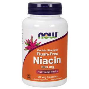Now® Foods NOW Niacin, Bez vedlejšího účinku zčervenání, 500 mg (Double Strength), 90 rostlinných kapslí Doplněk stravy