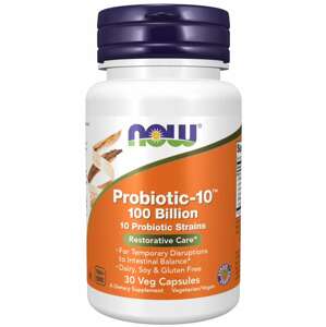 Now® Foods NOW Probiotic-10, probiotika, 100 miliard CFU, 10 kmenů, 30 rostlinných kapslí Doplněk stravy